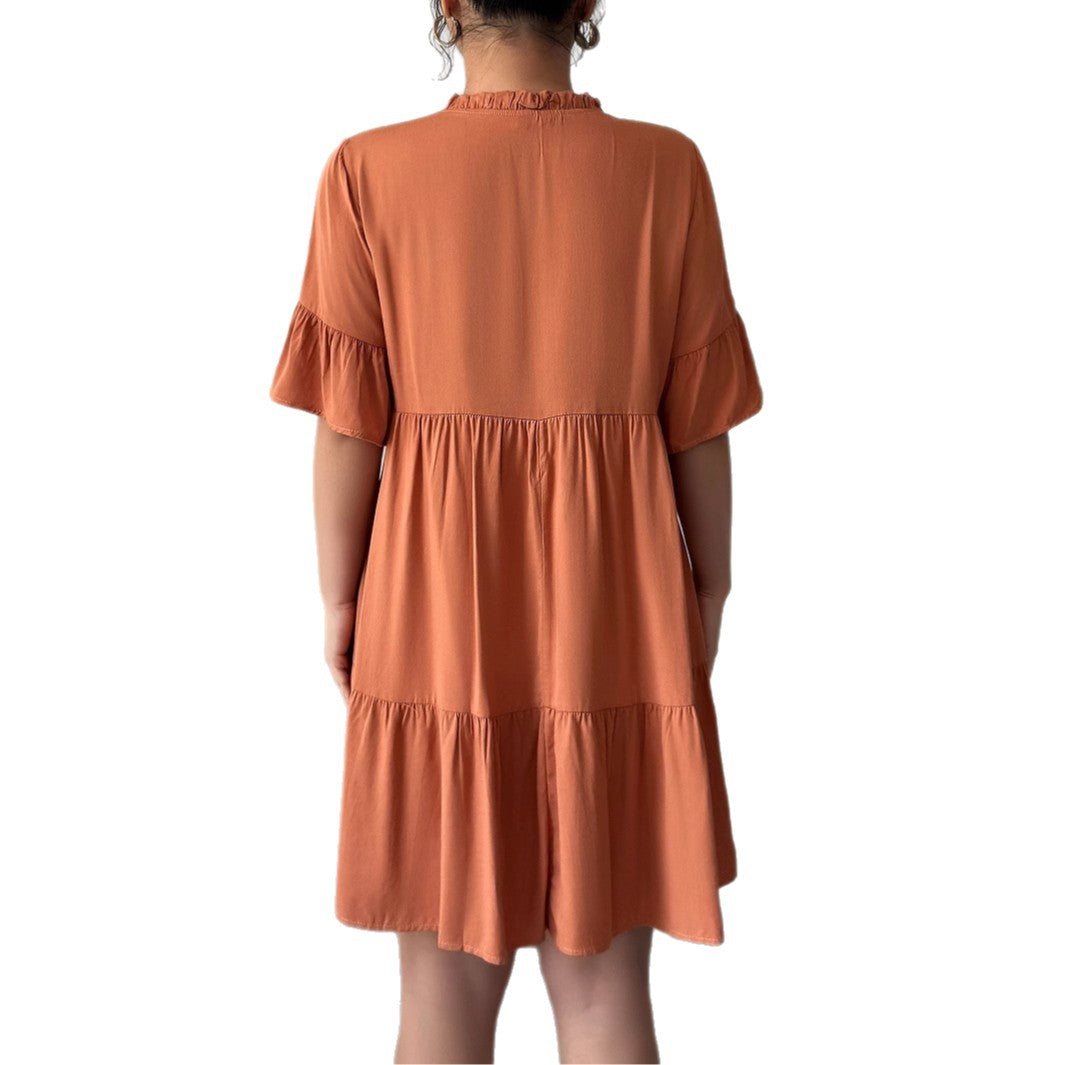 High-grade Simple Style Lace-up Solid Color Dress Women